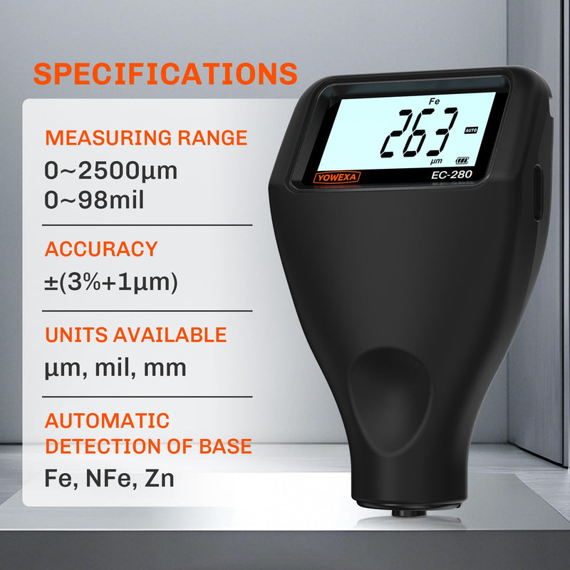 Paint Thickness Gauge for Cars, Digital Coating Meter 0-2500μm | Paint Meter for Cars, Fe/NFe/Zn Detection, Ruby Probe, Backlit Rotating LCD, Continuous Coating Thickness Tester, Used Cars