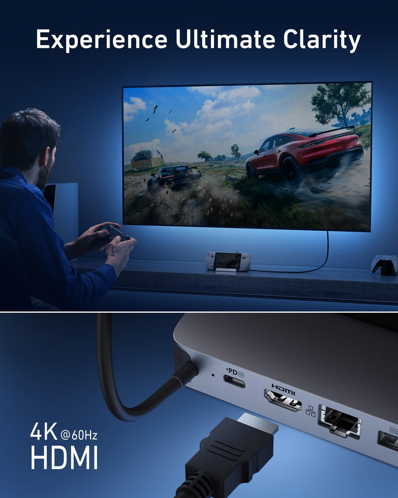 Anker Steam Deck Dock, 6-in-1 4K@60Hz HDMI Docking Station for Steam Deck | USB-C & 2 USB-A Data Ports, 1 Gbps Ethernet, Fast Charging, for Steam Deck (OLED)/ROG Ally/Legion Go (Not for Rog Ally X)