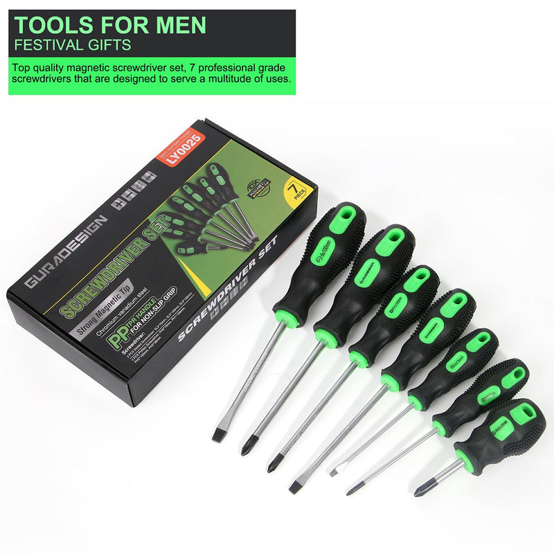 7-Piece Magnetic Screwdrivers Set, 4 Phillips and 3 Flat, Professional Cushion Grip Screwdriver Set 7PCS SCREWDRIVER