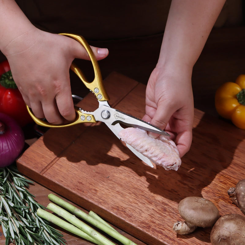 Kitchen Shears for Food: Multipurpose Heavy Duty Kitchen Shears for Cutting Chicken, Meat, Food, (9'' Gold) 9'' Gold