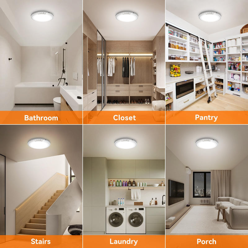 Rechargeable Motion Sensor Ceiling Light Indoor Outdoor w/Remote, 7.08 Inch Battery Operated Flush Mount Ceiling Light 3000K 4000K 6000K 400LM Dimmable for Closet Hallway Laundry Stairs (4) 4