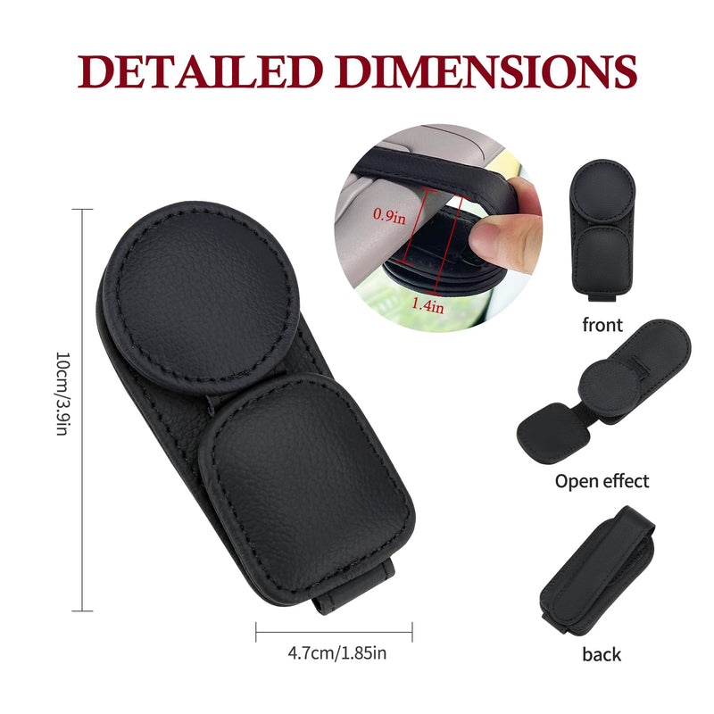 KIWEN Sunglasses Holder for Car Visor, Magnetic Leather Sunglass Eyeglass Hanger Clip for Car Sun Visor Accessories (1, Black) 1 Pack