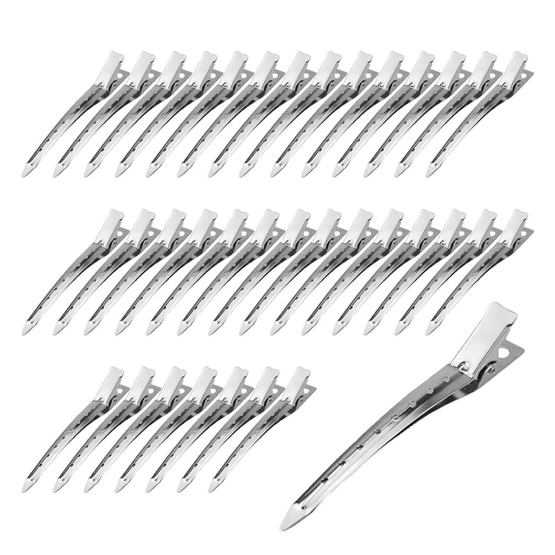 36 Pcs Duck Bill Hair Clips, 3.5" Rustproof Metal Alligator Clips, Silver Metal Hair Styling Clip, Pin Curl-Sectioning Rollers for Hairs Styling, Roller, Salon, Hairs Accessories 36