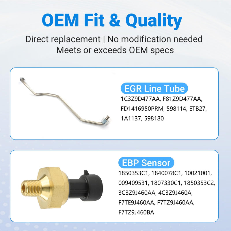 EGR Tube Line + Exhaust Back Pressure Sensor DPFE + wire Harness Connector Combo Set for 1993-2003 F-250 350 450 550 Super Duty, for E-350 450 550 Excursion Econoline Replace 1850353C1 1C3Z9D477AA