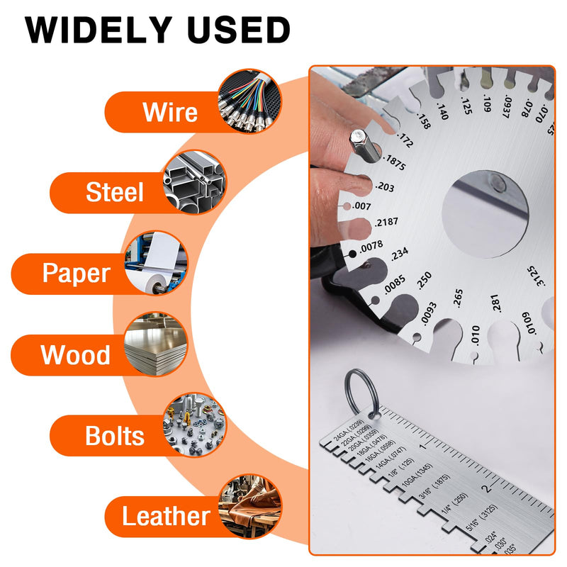 ZeeDix 4 Pcs Stainless Steel Metal Sheets Welding Thickness Gauge- Wire Gauge Measurement Tool, Standard Dual-Sided Round Wire Cable Sheet Gage and Wire Welding Material Thickness Gauge Measuring combination-4