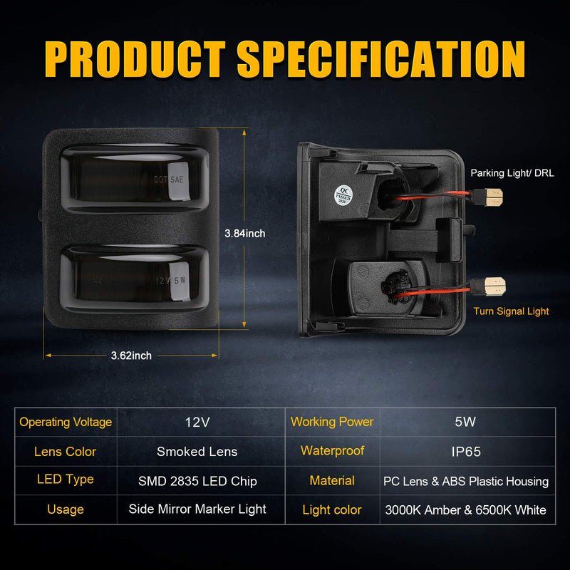 SUPAREE LED Sequential Switchback Side Mirror Marker Running & Turn Signal Light fit For 2008-2016 F250 F350 F450 F550 Super Duty Running light and Turn signal Aftermarket Replacement