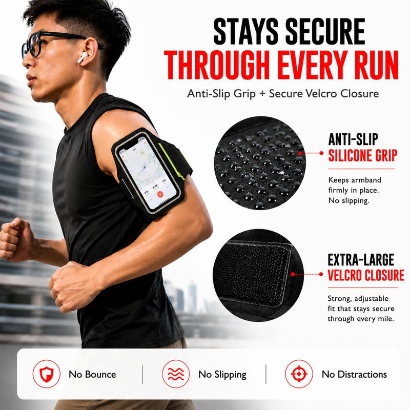 Running Armband Phone Holder with Earphone Bag, Sweatproof Sports Arm Band | for iPhone 17 16 15 14 13 Pro Max, Galaxy S25/S10, Cell Phone Holder with Key Pocket for Running Gym Workout, Fit Up to 6.8"