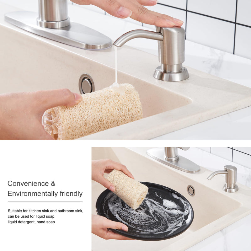 GAGALIFE Built in Counter Soap Dispenser (Brushed Nickel) for Kitchen Sink and Extension Tube Kit, Anti-Leakage Upgrade with 40" Tube No More Top Refill Brushed Nickel