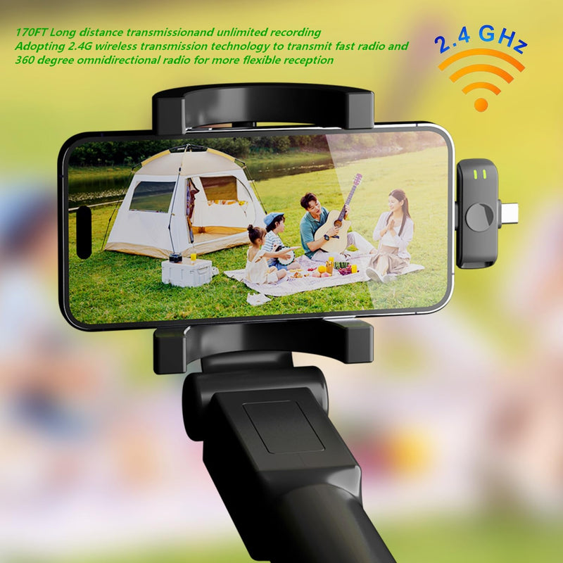 Wireless Lavalier Microphone Compatible for iPhone Android Camera PC,Dual Plug Lightning USB-C,Omnidirectional Sound Pickup for Video Recording,Filming,Live Streaming,Vlogging