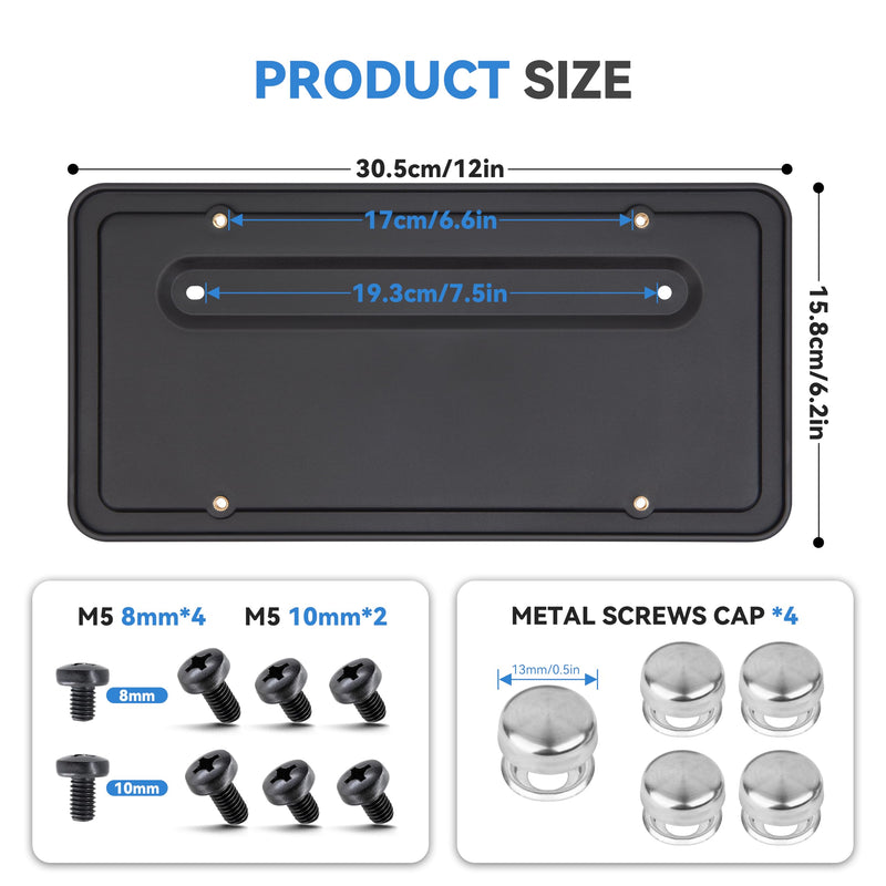 109684400B Rear License Plate Frames for Tesla Model Y and Model 3, Rear Plate Holder with Metal Stainless Steel Screws Cap and Screws, Rust Proof Rattle Proof Rear Plate Mounting Kit