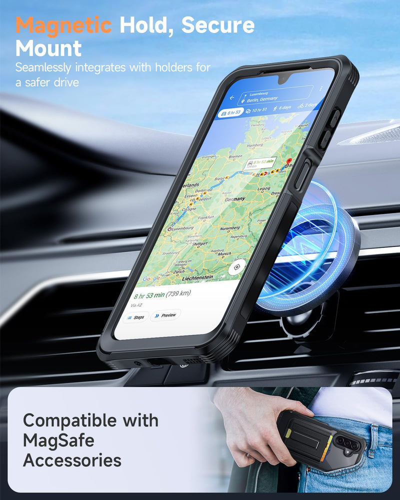 seacosmo for Samsung Galaxy A16 A17 A26 5G Case with Glass Protector Black | Full Body Bumper, Built-in Tempered Glass, Camera Lens Protection, Compatible with MagSafe, Shockproof a17 a16 a26 5g Case Black Clear