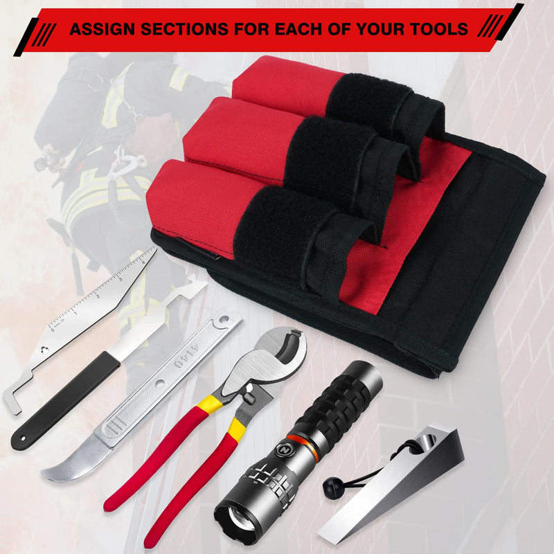 MELOTOUGH 7-Pocket Firefighter Tool Pouch with Carry Handle and Flap, Fits in Bunker Gear Pocket, Tool Organizer Red
