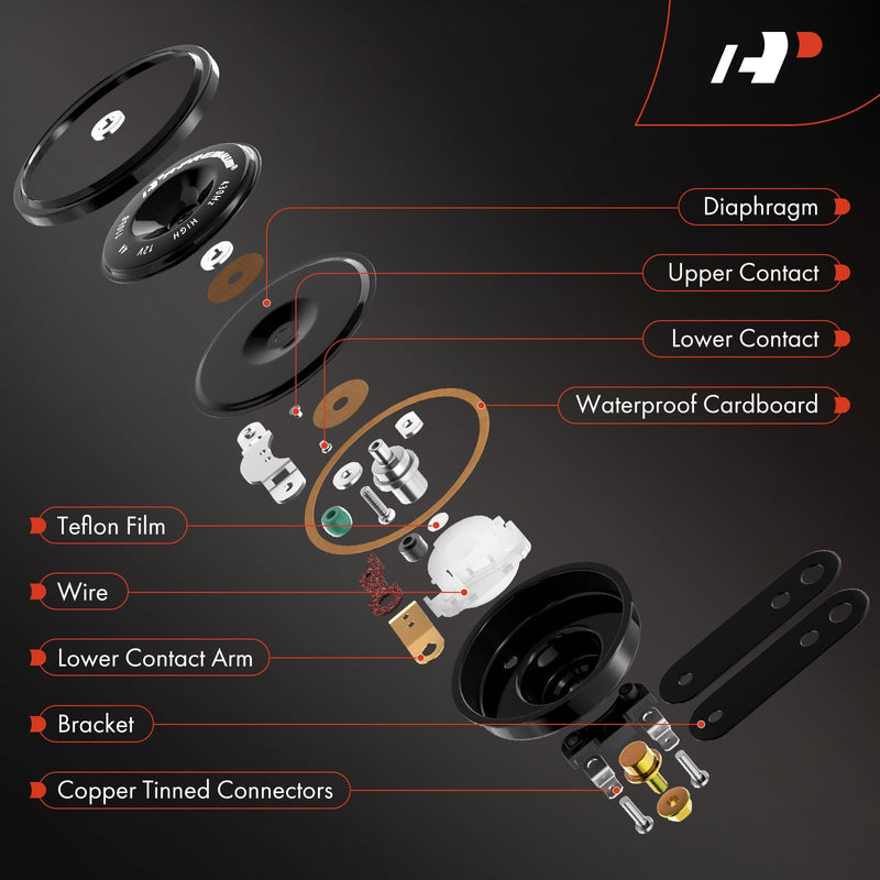 A-Premium - Disc Horn 2PCS High & Low Universal Electric Horns - 12V 110 dB - Compatible with Passenger Car, Commercial/Off-Road Vehicle, Motorcycles, ATVs, Scooter, Dirt/Pocket Bikes & More, 76 mm
