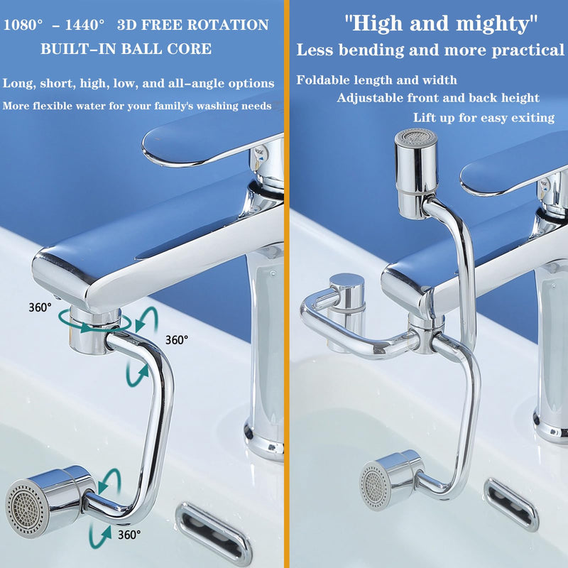 Universal Sink Faucet 1440° Rotatable Faucet Aerator Extension, U Shaped Faucet Extender, 360° Rotating Faucet Extender for Bathroom Sink/Kitchen, Sink Faucet Extender, 2 Modes Adjustable (2*Silver) 2*Silver