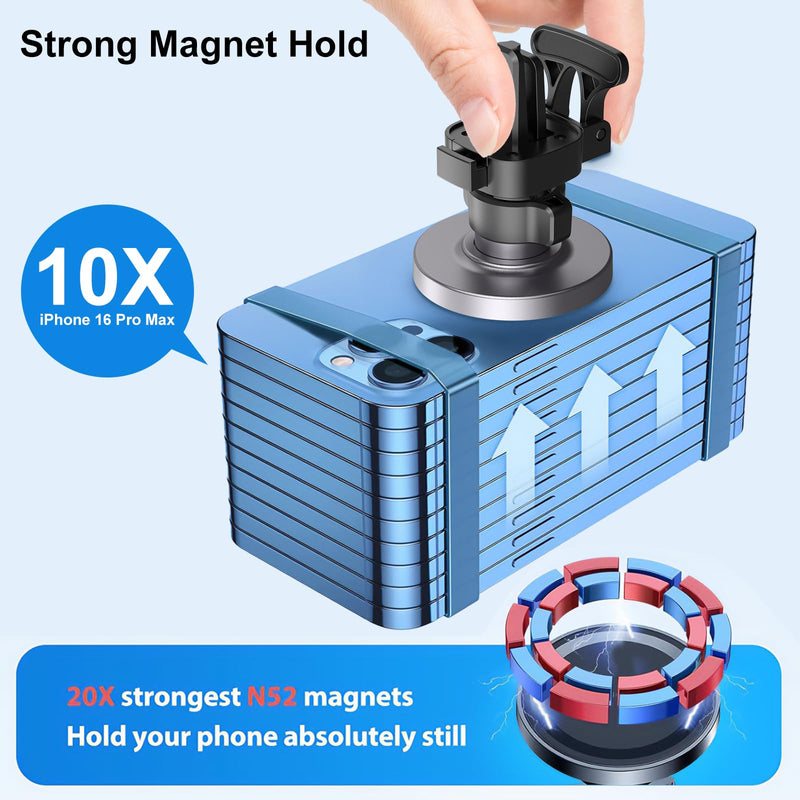 Car Mount Charger-15W Fast Charging Wireless Car Charger-Magnetic Car Phone Holder for Dashboard Air Vent - Rotation 360° & HandsFree