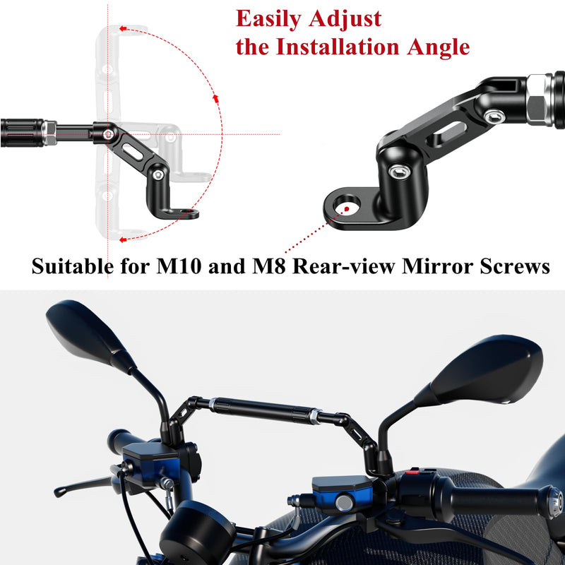 BRCOVAN Motorcycle Cross Bar Fit M10 & M8 Rear-View Mirror Screw, Aluminum Alloy Handlebar Extender Extension, Length Adjustable Motorcycle Balance Bar Reinforce Lever