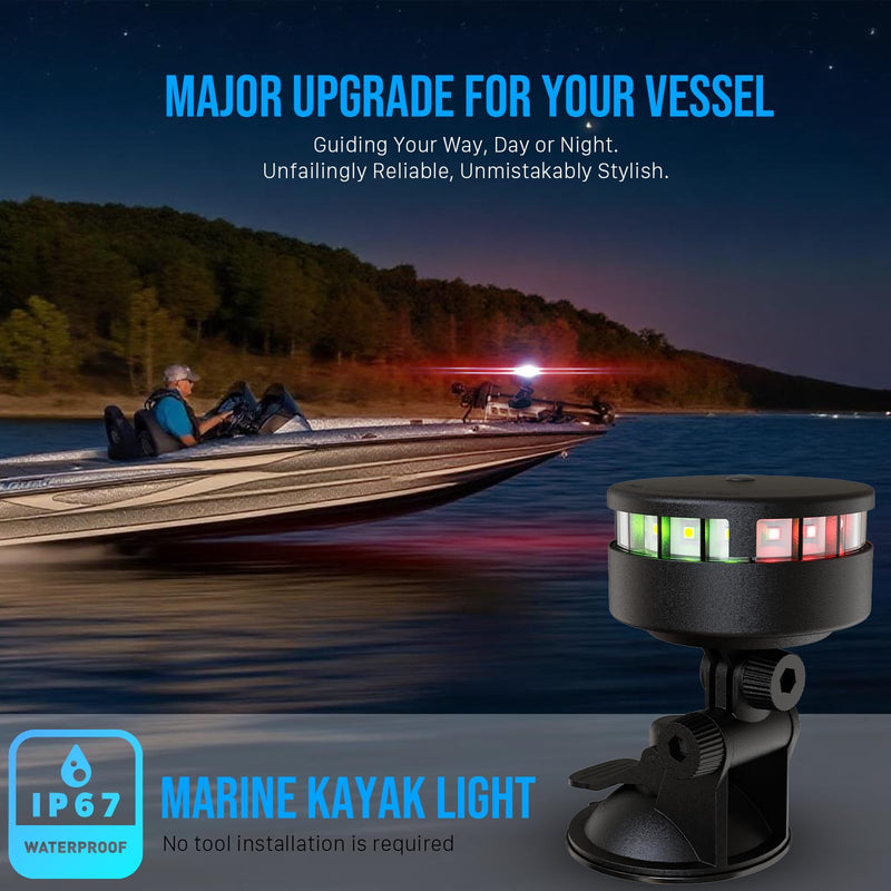 GOODSMANN Kayak Lights for Night Kayaking Portable LED Stern Light with Suction Cup Base Red & Green Lamp Battery Powered (3×AAA, Not Included)