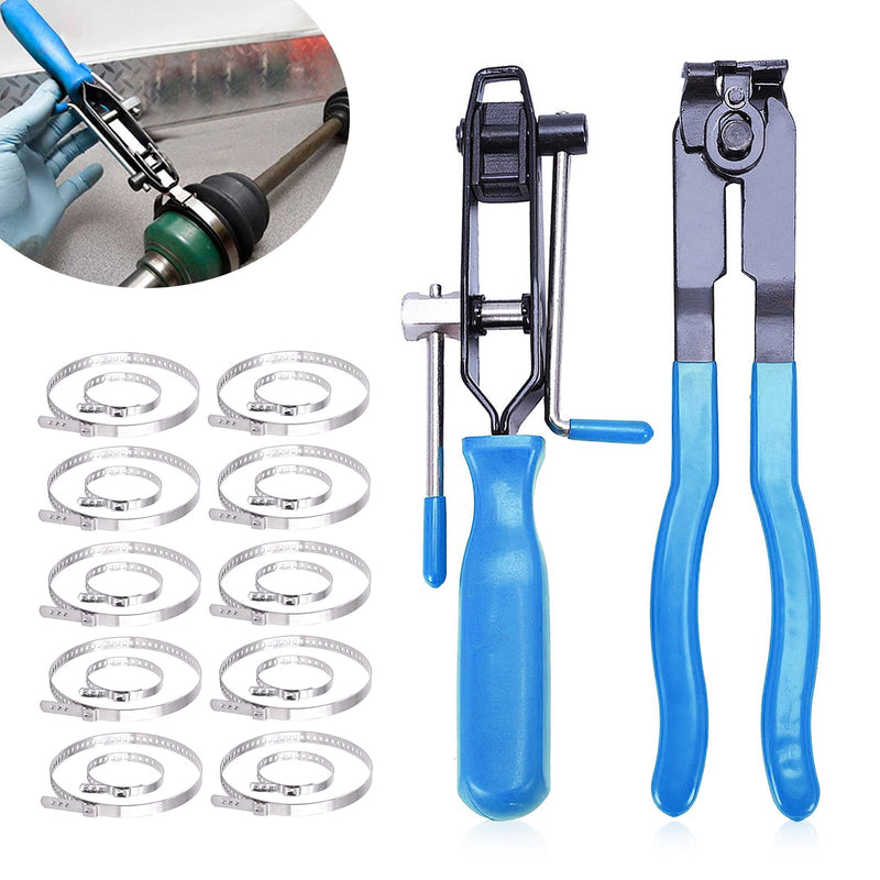 2 CV Boot Clamp Plier with 20PCS 304 Stainless Steel CV Boot Clamps,CV Axle Removal Tool,Hose Band Axle Pliers Car Banding Tool Kit,Dust Cover Clip Removal Pliers Repair Tool Accessories, Blue