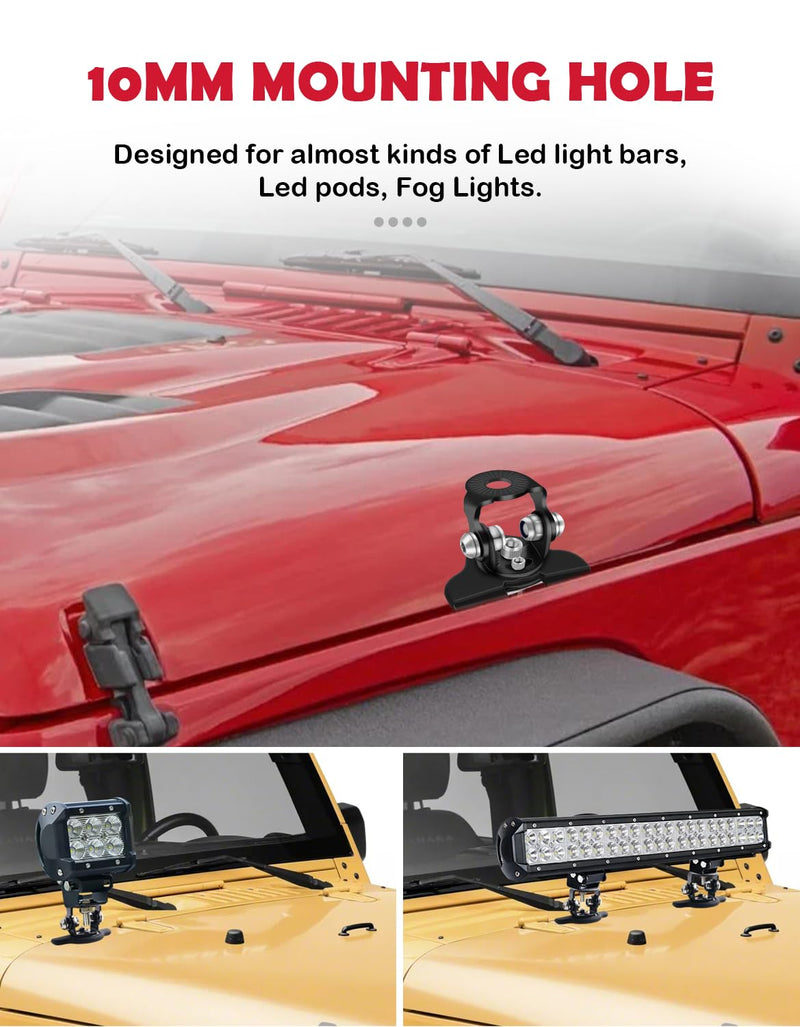 Led Hood Mounts, Universal Led Light Bar Mounting Brackets 304 Stainless Steel Hood Clamp Lights Mounts, Black