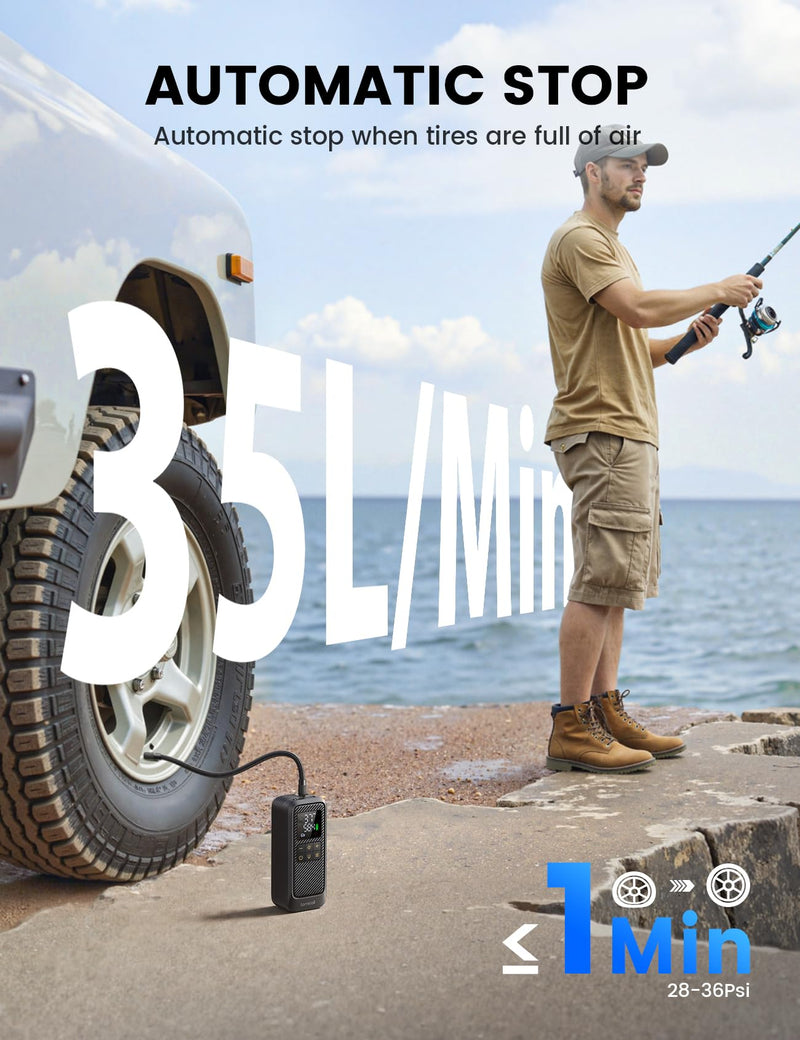 Car Tire Inflator Portable Air Compressor - Lamicall [5X Faster][150 PSI] Air Pump with Rechargeable Battery for Car, Motorcycle, Bike, ATV,MTV, Scooter, Ball Black