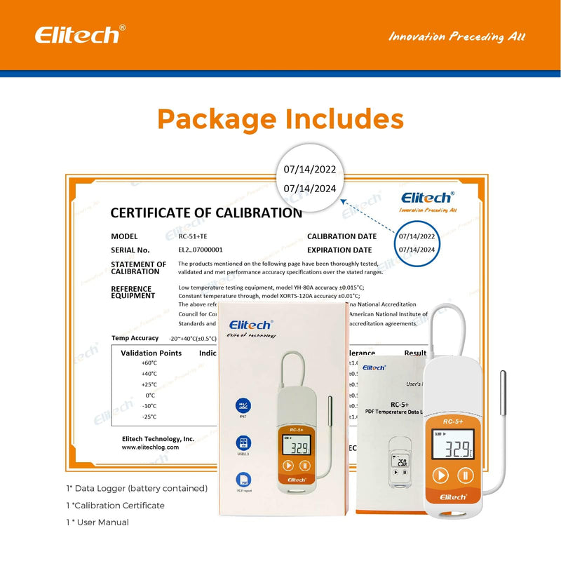 Elitech RC-5+ TE Digital PDF USB Temperature Data Logger Reusable Recorder Refrigerator Thermometer 32000 Points High Accuracy (Extra External Sensor) 1