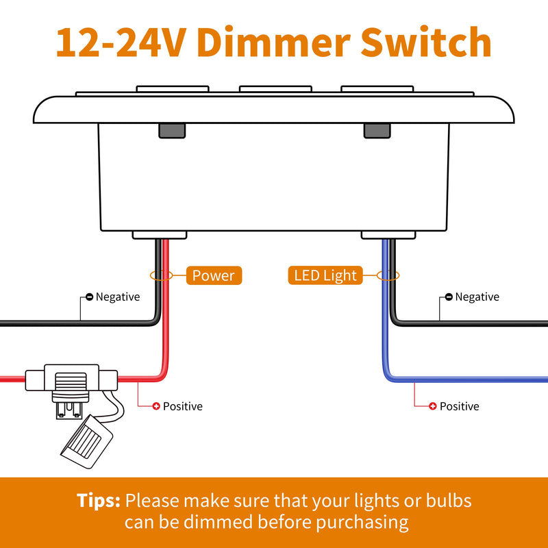 12V Dimmer Switch | 12-24 Volt High Side PWM Dimmer RV Light Dimmer for RV Light LED Interior Lights LED Light Fixture, Halogen, Incandescent, Used for RV, Auto, Camper, Trailer Van Truck, Boat Black/Max Power 360W