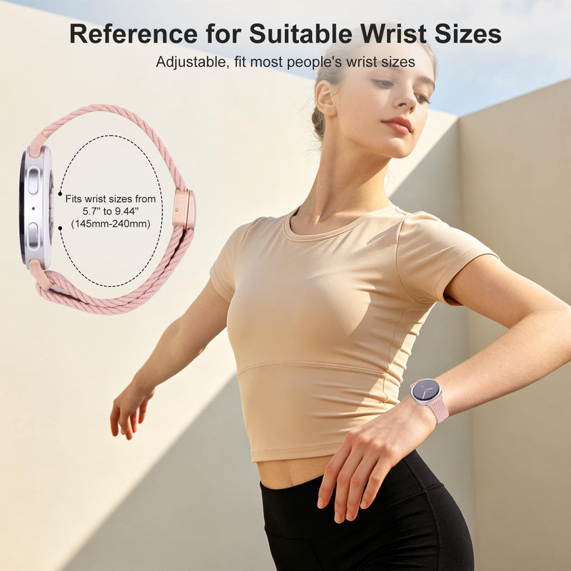 Nylon Bands for Samsung Galaxy Watch 9/8 Band 40 44mm/8 Classic 46mm | 4 Pack Magnetic Braided Wristband for Galaxy Watch 9/8/8 Classic No Gap Strap Accessories for Women Men, Breathable & Soft Black+Starlight+Sandpink+SmokeViolet