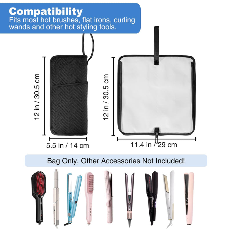 SITHON Hot Iron Holder & Mat Heat, Resistant Hair Tools Travel Bag | Portable Hot Tools Organiser Cover Pouch for Curling Flat Irons, Hair Straightener and Styling Tools (Bag Only) (Black) Black