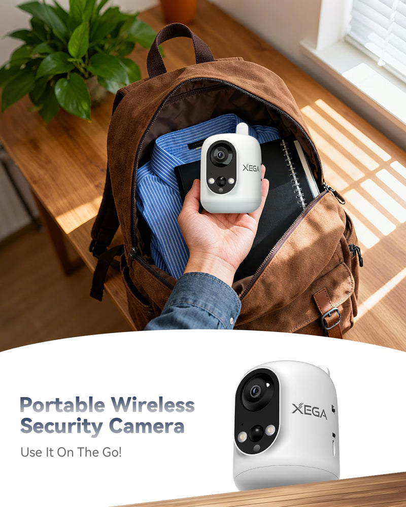 Xega 4G LTE Cellular Security Camera Indoor Wireless, 2K No WiFi Camera for Baby/Pet/Elderly with Phone App, 355°P/60°T, 6000mAh Battery, PIR Detection, Cloud/TF, Not Waterproof, Built-in SIM Card