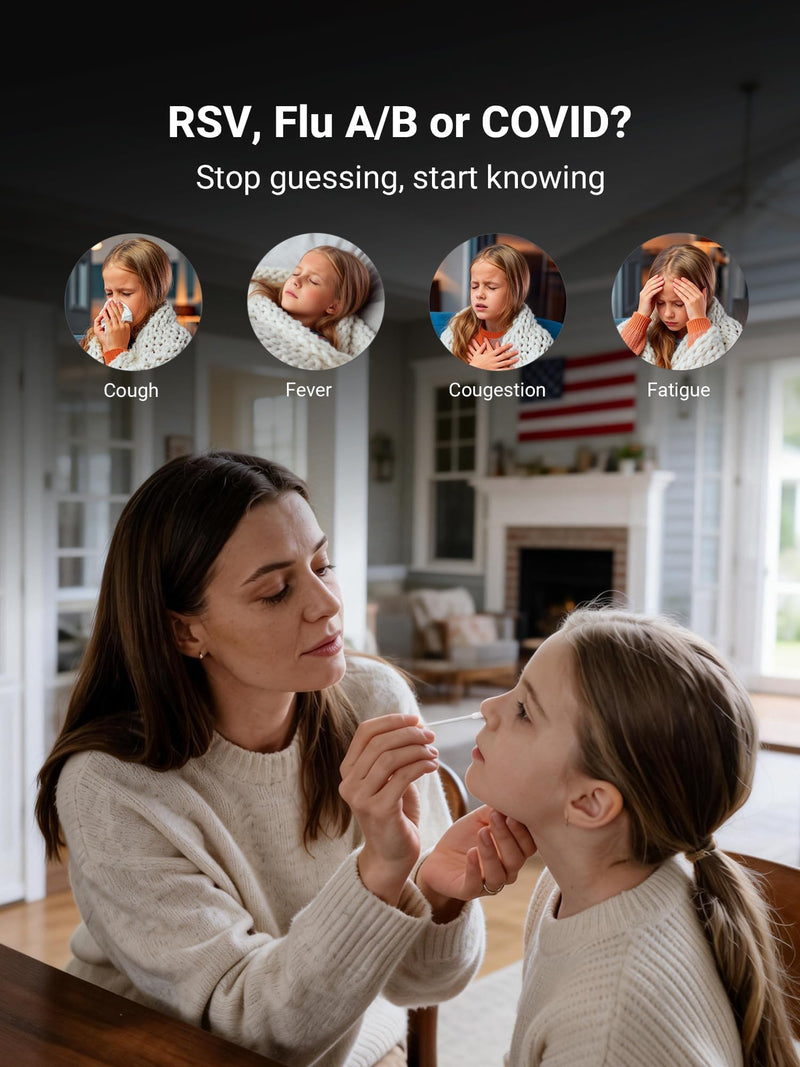 iHealth Flu A/B, COVID-19 & RSV 4-in-1 Antigen Rapid Test, Results in 15 Minutes, FDA Authorized OTC Home Test, Non-Invasive Nasal Swab, Easy to Use & No Discomfort (1 Pack, 4 Tests Total) 1 Pack, 4 Tests