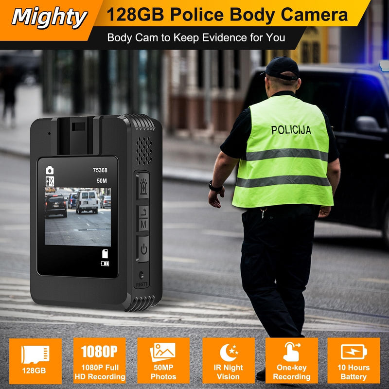 Body Camera with Audio and Video Recording: 1080P FHD Body Cam, 128GB Wearable Pocket Camera, Night Vision, 10HR Battery, 2.0" Screen Bodycam for Work, Outdoor, Travel, Fishing, Pet Walking 128 GB