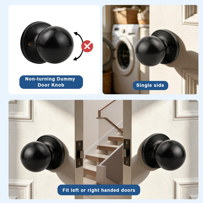 Knobonly 4 Pack Single Side Dummy Door Knob, Matte Black Non-Turning Indoor Door Knob, Closet Door Knobs, Stainless Steel