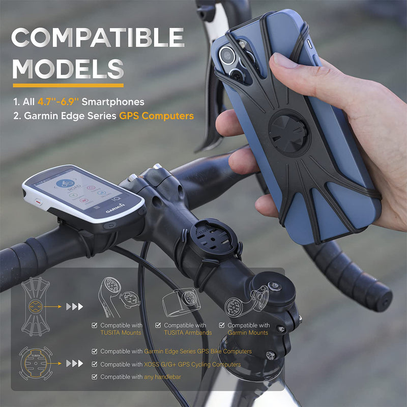 TUSITA 2 in 1 Bike Mount Quick Release, Quarter Turn Compatible with Garmin Edge GPS Computer, iPhone 14 13 12 Pro Max, Samsung Galaxy Note 20 S21 Ultra All 4.7"-6.9" Phones - Cycling Accessories