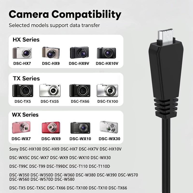 VMC-MD3 USB Data Charger Cable for Sony Cyber-Shot DSC Digital Camera | Fit for Sony DSC-W350 W360 W380 W390 W560 W570 W580 WX7 WX9 WX10 WX30 H70 TX100 TX66 TX10 TX5 TX55 HX100 HX7 HX9