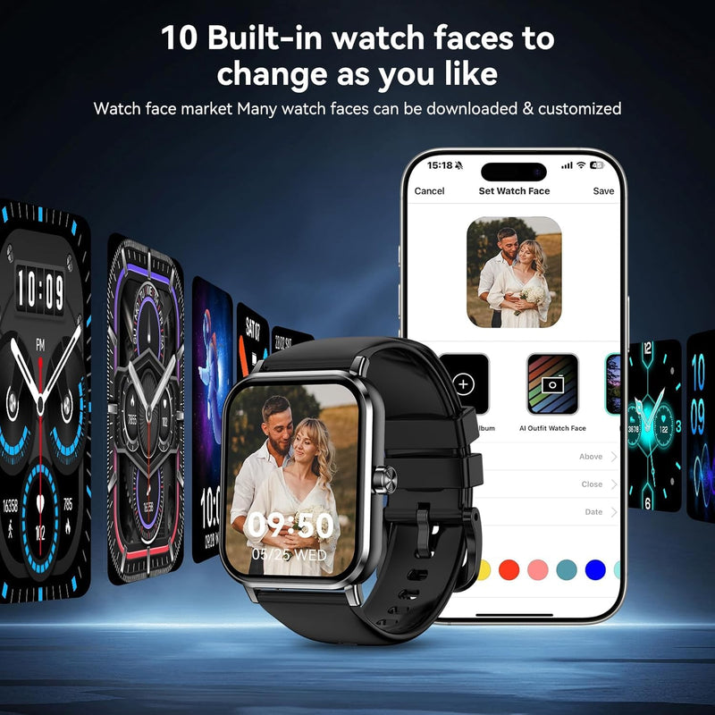 Smart Watch for Men Women, 1.83" HD Touchscreen Fitness Tracker with Bluetooth Calling, 130+ Sports Modes, Heart Rate Sleep Step Monitor, IP68 Waterproof, Compatible with iOS & Android Black