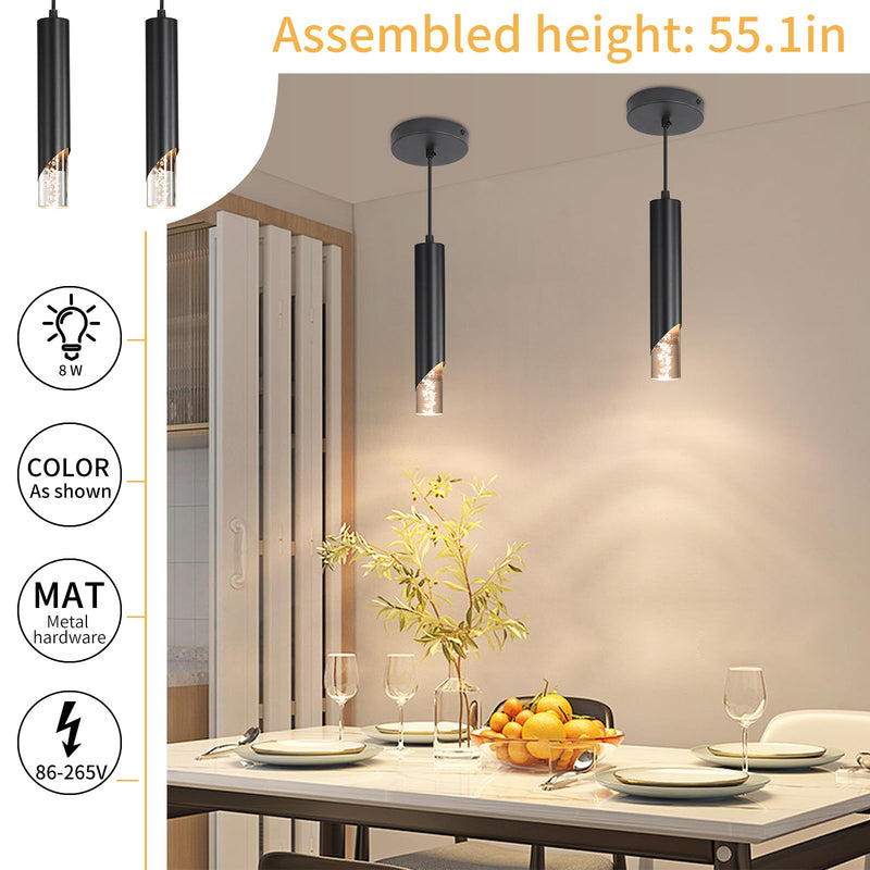 Minimalist Kitchen Island Pendant Lights, Black Modern Linear Hanging Light Fixture, Bubble Acrylic, Adjustable 2700K/4500K/6500K, LED Ceiling Lighting for Dining Room, Bedside, Bathroom, Bar 1 Pack Black Short Bubbles
