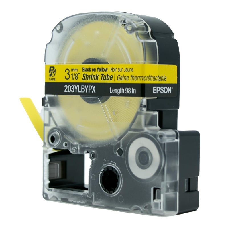 Epson LABELWORKS 203YLBYPX Tape Cartridge - Black on Yellow Shrink Tube Industrial Label Maker Tape - AWG 16-22, 1/8" (3MM) Wide, 8 ft (98") 3MM(16-22AWG)