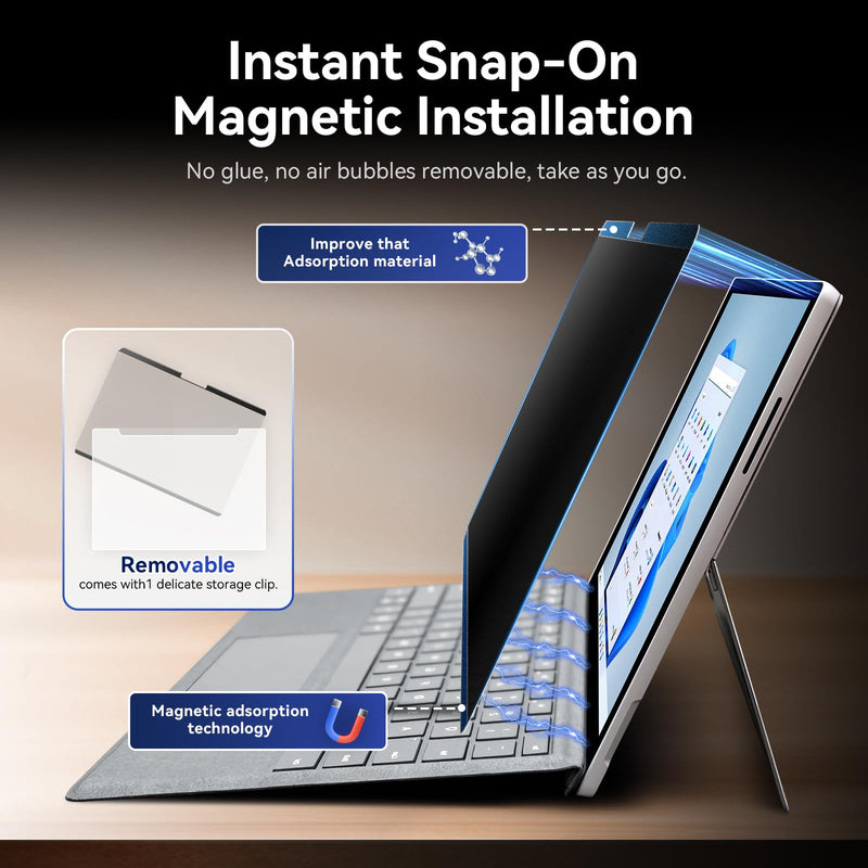 Magnetic Privacy Filter Compatible with Microsoft Surface Pro 9 (2022) / Pro 8 (2021) / Pro X (2021, 2019), 13 Inch Removable Anti Spy Glare Blue Light Privacy Screen Black surface privacy screen 13 inch Surface Pro 10/9/8/X