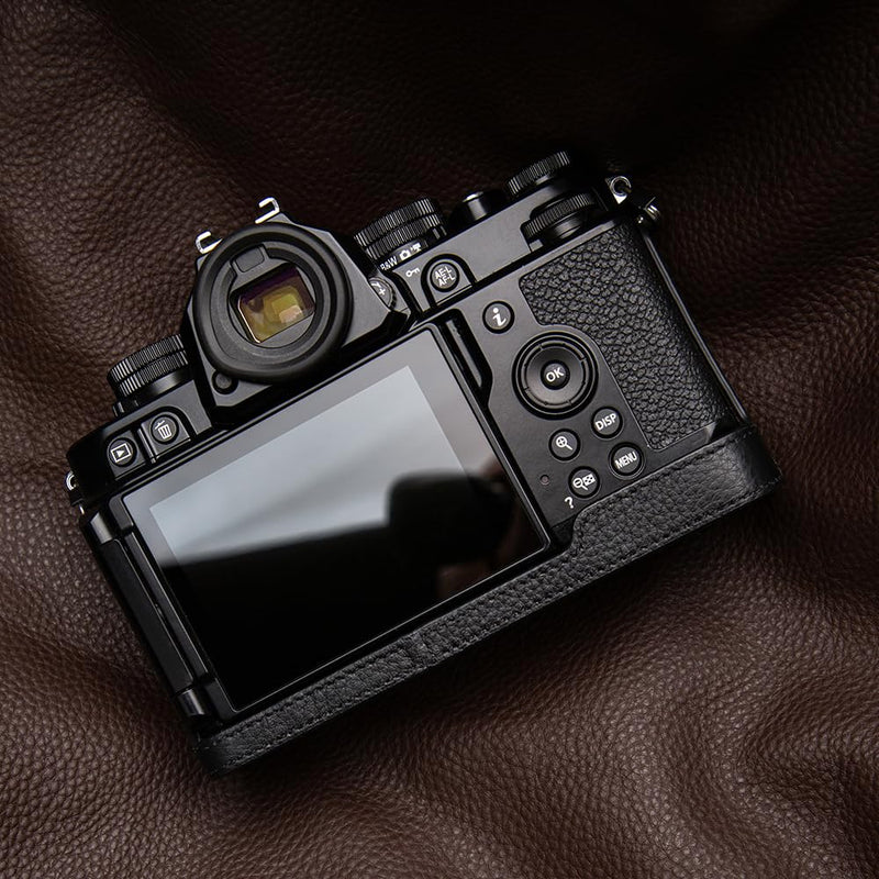 Handcrafted Vintage Half-Wrap Camera Protector Genuine Leather Camera Case for Nikon ZF (Black) Black