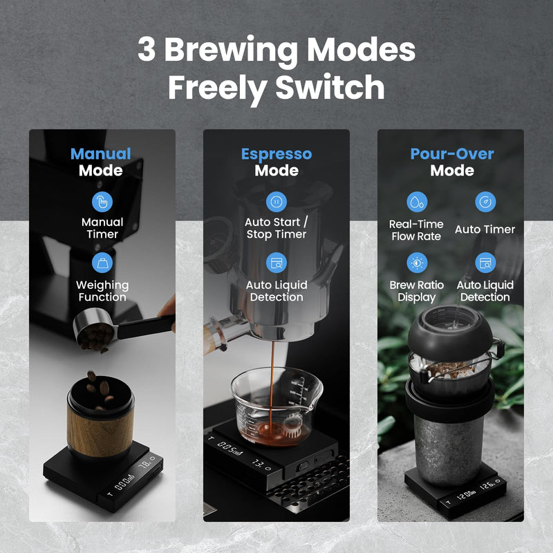 MHW-3BOMBER Super Mini Espresso Scale with Timer, Digital Coffee Scale with Espresso/Pour Over/Manual Mode, Rechargeable Coffee Bean Scale, Portable Scale with a Storage Bag for Outdoor Use,ES5788B Micro-3.35 in