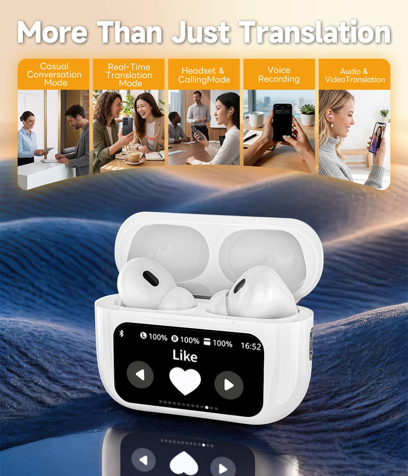 AI Real-Time Translation Wireless Bluetooth Headphones,Portable Noise Cancelling Earbuds with Built-in Translator for Travel Business Meetings,Long Battery Life Earphones Compatible,iOS/Android(White)