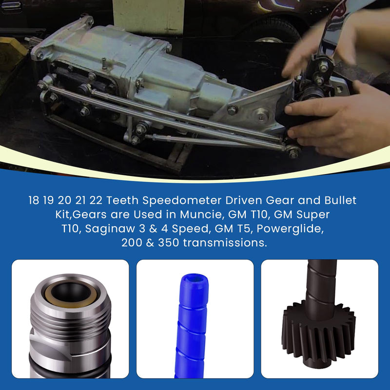 18 19 20 21 22 Teeth Speedometer Driven Gear and Bullet Kit,Gears are Used in Muncie, GM T10, GM Super T10, Saginaw 3 & 4 Speed, GM T5, Powerglide, 200 & 350 transmissions
