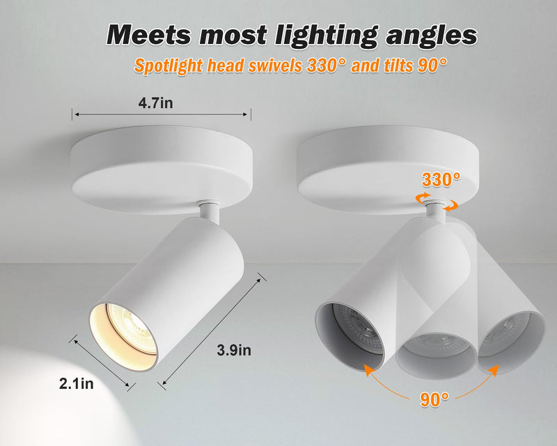White Ceiling Spotlight Indoor Adjustable 1-Light Track Lighting with Flexibly Rotatable Light Head for Bedroom, Kitchen, or Living Room, GU10 Bulb not Included White