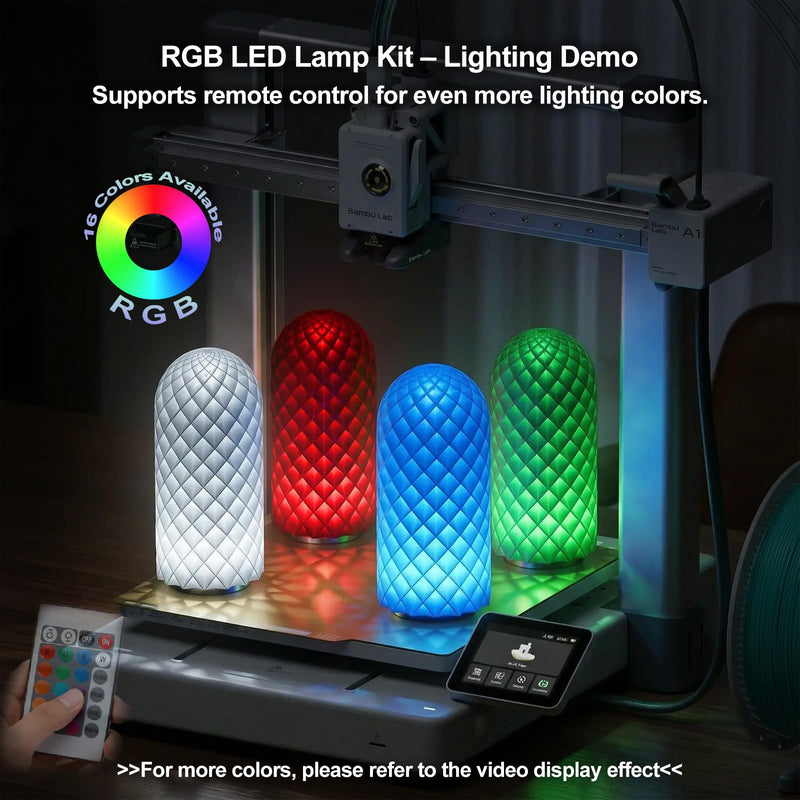 10PCS Remote Control RGB LED Lamp Kit 001 for Bambu Lab H2D/X1/P1P/A1 Multicolor Includes Button Battery Makerworld for Anycubic Makeronline 3D Printer Light DIY Hardware Model Parts USB 10 PCS RGB LED Light