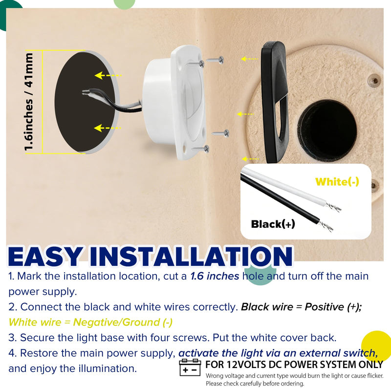 Boat Courtesy Lights Boat Deck Lights LED Waterproof 2 1/4 Inch 12v Black Courtesy Light for RV Trailer Camper Marine Sailboat Recessed Stair Light 0.2W 15LM 6500K White Companion Way Lighting, 6-Pack Cold White Light