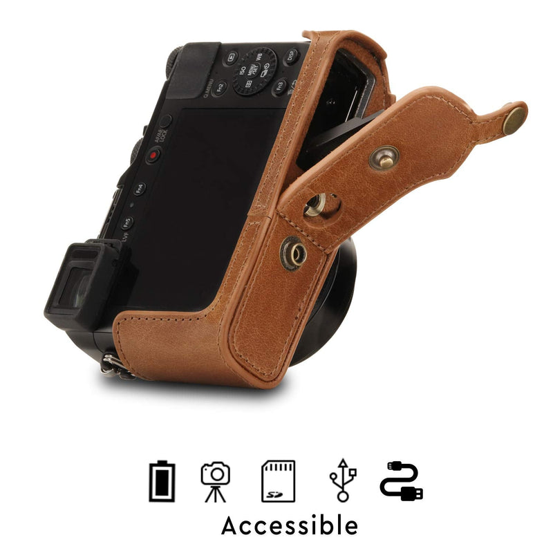 MegaGear MG1565 Ever Ready Genuine Leather Camera Case Compatible with Panasonic Lumix DC-LX100 II - Brown