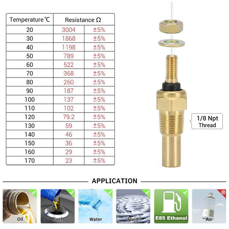 Oil Water Temperature Temp 1/8 NPT Sensor Unit Sender Electric Gauge Pack of 3