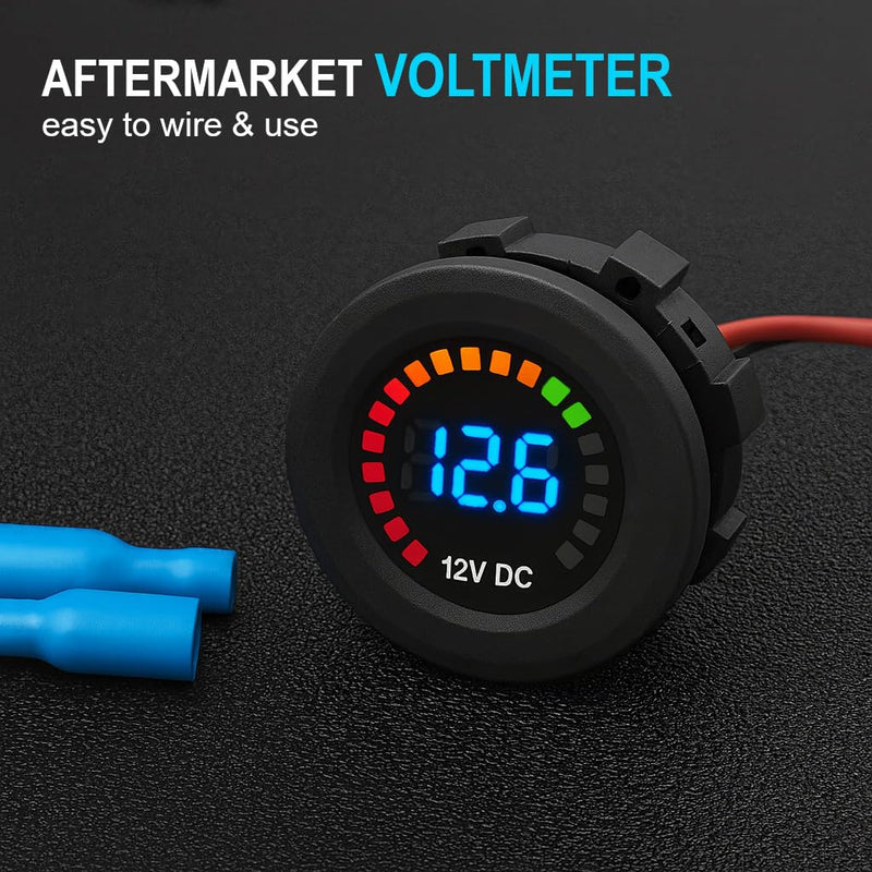 MGI SpeedWare 12vDC Voltmeter Gauge with Blue LED Digital Display (Short Body) 12V Short Body