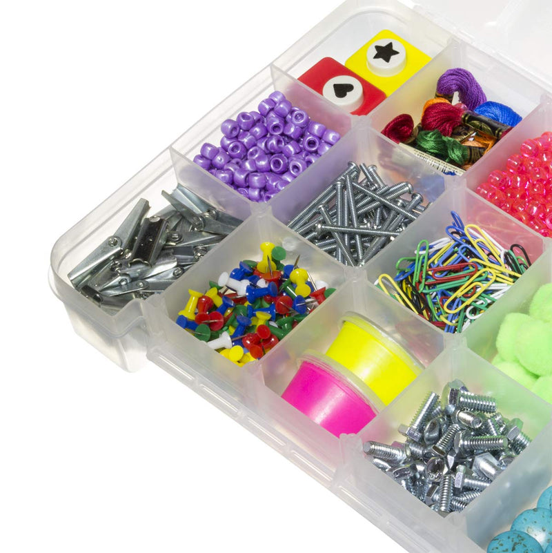 Akro-Mils 05905 Plastic Portable Parts Storage Case for Hardware and Crafts with Hinged Lid and 5 Adjustable Dividers, (14-3/8-Inch x 9-1/2-Inch x 2-1/2-Inch), Large, Clear 1-Pack