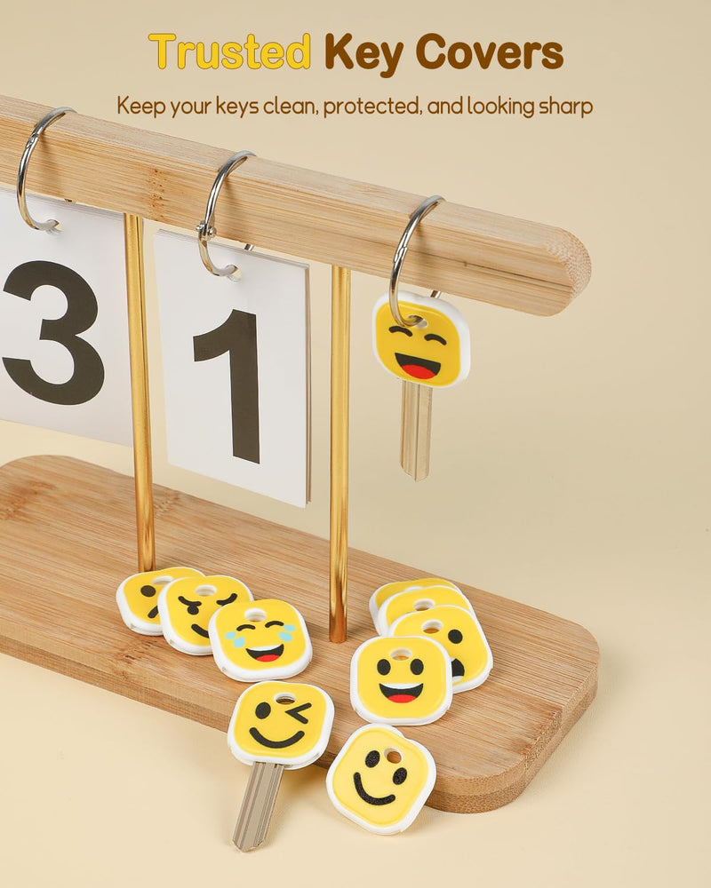 Uniclife 10 Key Covers Caps, 1" Stretchy Key Identifiers, Cartoon Faces | Durable key cover fit 0.9-1 in flat key heads for standard house keys, enables quick identification and key protection 10 Pcs